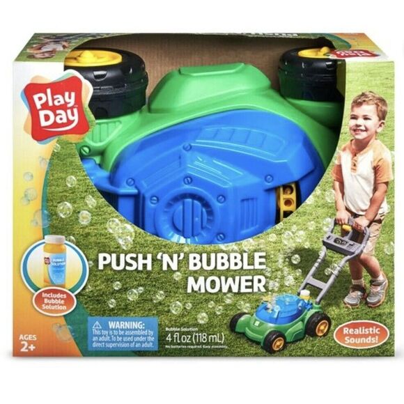Play Day Push N Bubble Mower Toy with Realistic Sounds! & 4oz Bubble Solution - Picture 1 of 4